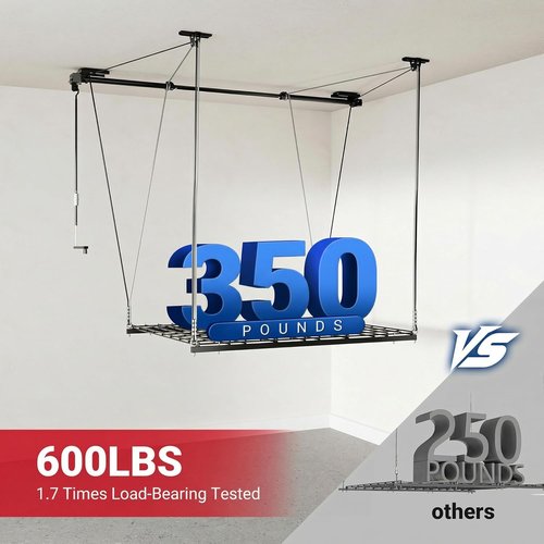 FLEXIMOUNTS GL1 Overhead Garage Storage Rack - Heavy-Duty 4x4 Ft Metal Ceiling Organizer, 350lbs Capacity, Black