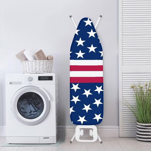 Suhoaziia American USA Flag Heavy Duty Patriotic Iron Board Covers Non Stick Scorch Washable Easy-Fit Ironing Board Cover with Hook and Loop Fastener Strap Independence Day Decor