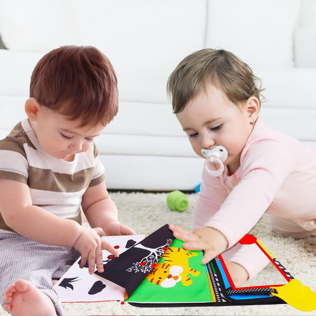 Skiennix Tummy Time Baby Mirror - High Contrast Infant Toy for Brain Development | Crinkle Cloth Book & Teether, 0-6 Months