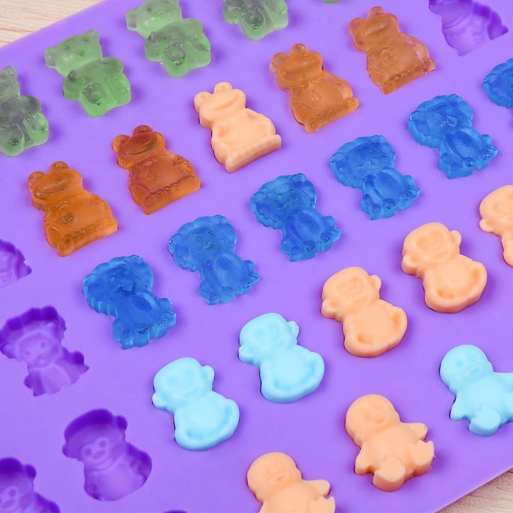 Silicone Candy Gummy Bear Molds - Premium 4-Pack with Bears, Frogs, Lions & More | Includes 2 Droppers
