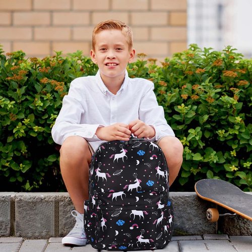 SCIONE Cute School Backpack for Girls, Teens School Bag with USB Charging Port Water-Resistant Black Canvas Bookbag, Preschool Daypack Elementary BackBag, Back to Shool Supplies Gifts for Kids