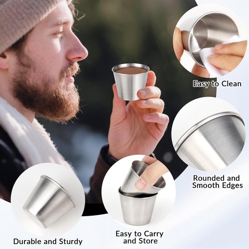 EMUTOL Metal Shot Glasses, 12 Pcs 1.5 oz Stainless Steel Liquor Glasses, Espresso Cups, Whiskey Glasses, Wine Glasses, Portable Drinkware for Bar, Home, Restaurant & Travel (45ml)