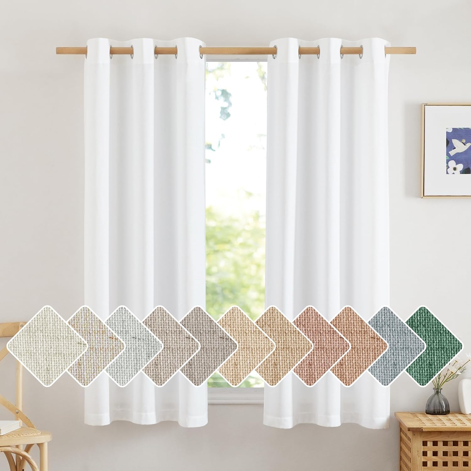 NICETOWN Thick White Linen Curtains - Grommet Privacy Window Treatments | Light Filtering Drapes, 2 Panels (W42 x L63)