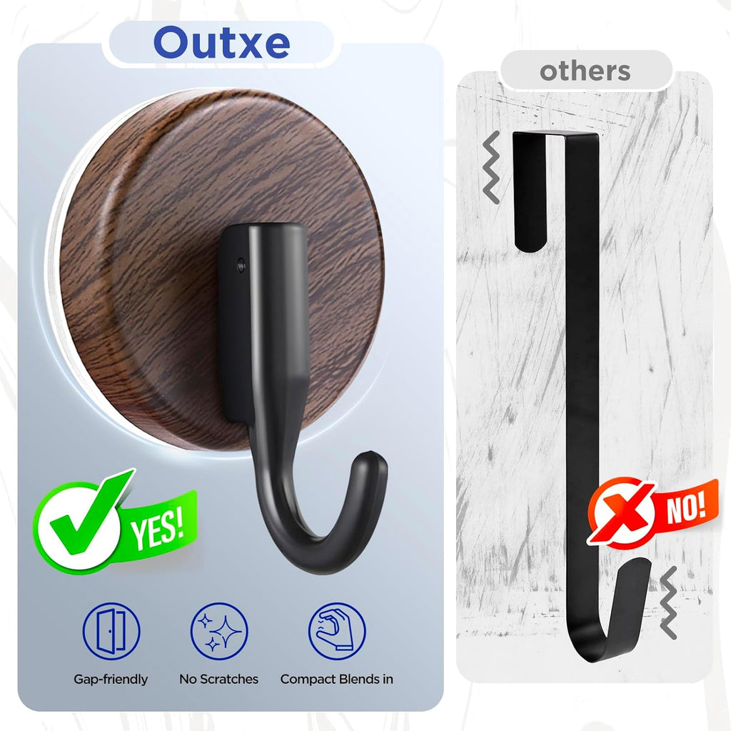 OUTXE Wreath Hanger - Upgraded Suction Cup Hook for Front Door & Glass Window | 4-Pack in Walnut