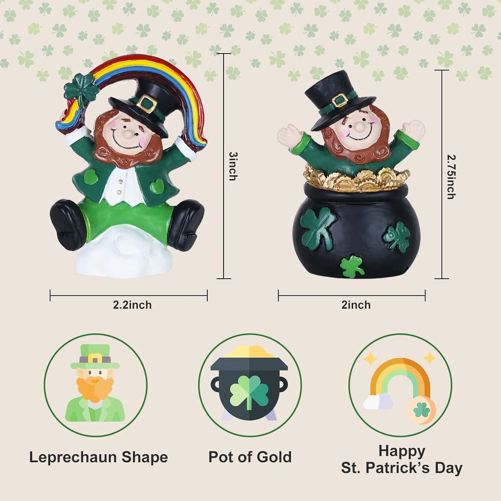 MEETYAMOR St. Patrick's Day Decorations - 2 PCS Irish Leprechaun Figurines | Shamrock & Rainbow Design for Home Decor