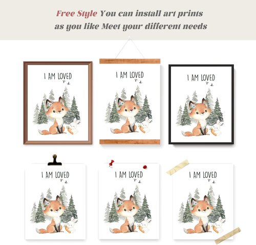 LARTSFRO Woodland Nursery Animals Wall Art - Cute Forest Decor for Kids | Set of 4 Unframed 10x8 Inch Posters