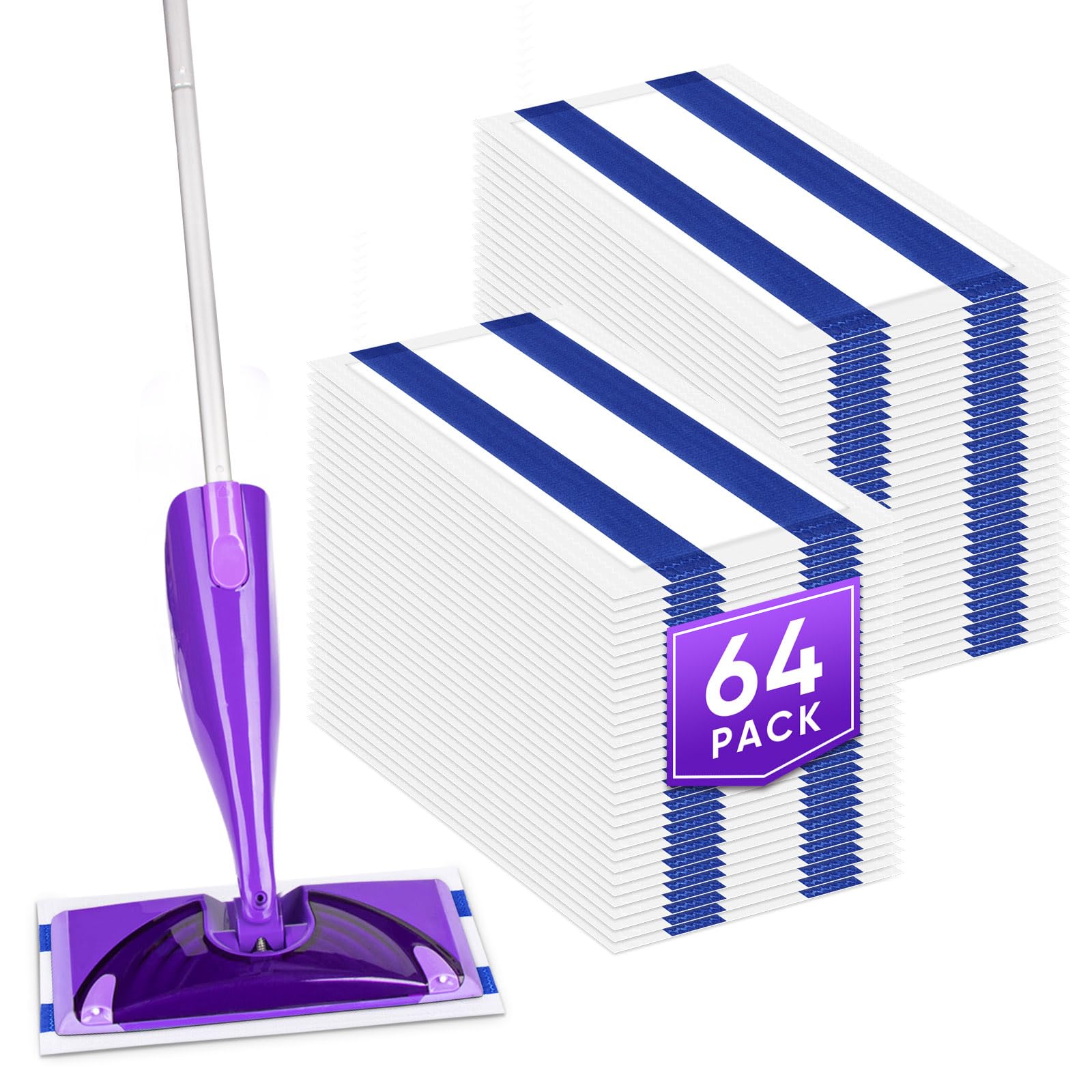 GLIMGLINT Mop Pad Refills Compatible with Swiffer Wet Jet, 4-Layer Thickened & Super Absorbent, WetJet Pads Refills, Cleaning Pads, Disposable Dry Floor Mop Pads, 64 Count