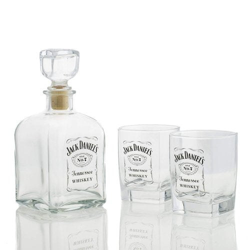 M. Cornell Jack Daniel's Bottle Design 3 Piece Decanter & Double Old Fashioned Glasses Set