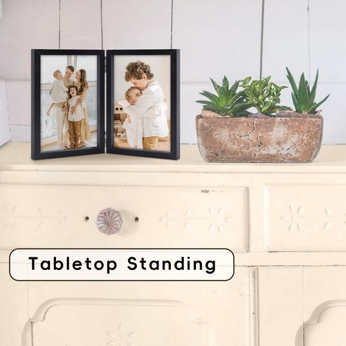 SNXJWA 5x7 Picture Frames Double Black Photo Frame Folding Vertical Stand Display Side by Side