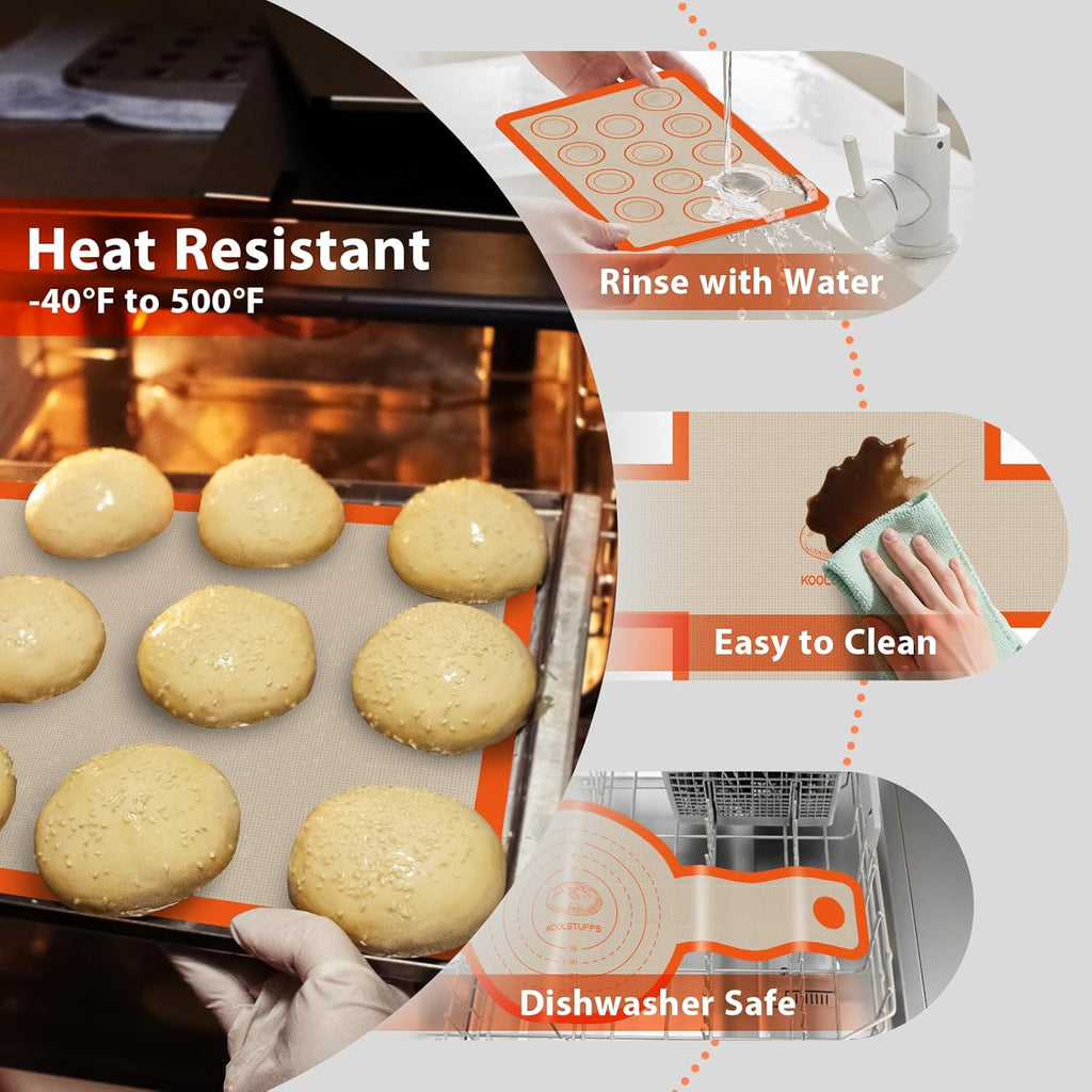 Skiennix Silicone Baking Mat Set - Nonstick Reusable Bread Sling & Loaf Pan Liners | Perfect for Macarons & Pastry
