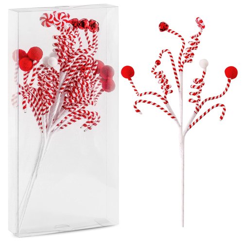 ZHANYIGY 4PC Set Red/White Christmas Tree Decorations - Woolen Candy Curly Picks, Bells Picks for Home Office Vase Party Ornaments