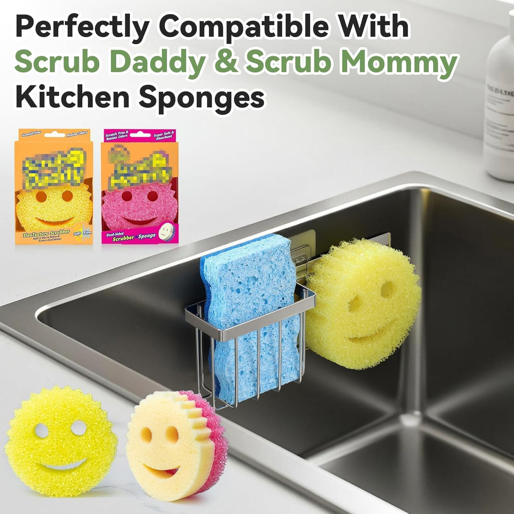 Scrub Daddy Sponge Holder - Rust-Proof Kitchen Sink Organizer with 2 Mounting Options | Space-Saving Design