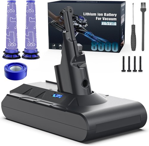 Dyson Battery Replacement - 21.6V 8000mAh Li-ion for V8 Series | Includes 2 Filters & 1 Post-Filter