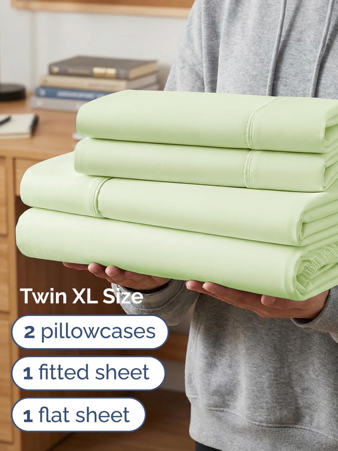 Skiennix Extra Deep Twin XL Sheet Set - 4 Piece Breathable Cooling Bedding - Soft Wrinkle-Free Light Sage