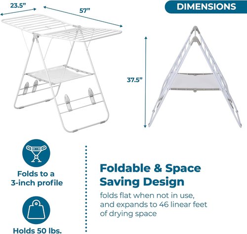 Honey-Can-Do Heavy-Duty Foldable Laundry Drying Rack - Portable Indoor/Outdoor Use, 50lb Capacity, Space-Saving Design