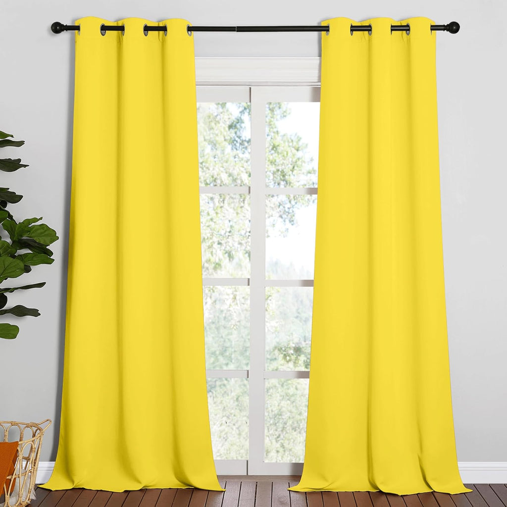 NICETOWN Patio Glass Door Curtains - Bright Yellow Privacy Panel Drapes | 42" x 90" (1 Pair)