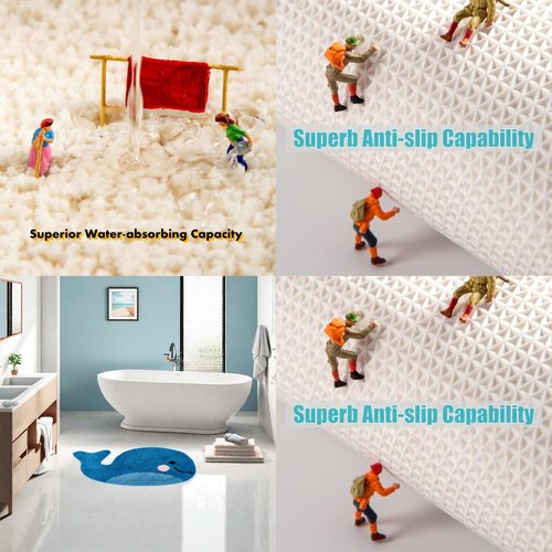 Sagielio Kids Bathroom Rug - Cute Whale Bath Mat, Blue Non-Slip Microfiber Terry, Washable Water Absorbent Floor Mat for Boys and Girls, Perfect for Kids Bathroom Decor (17x23 Inches)