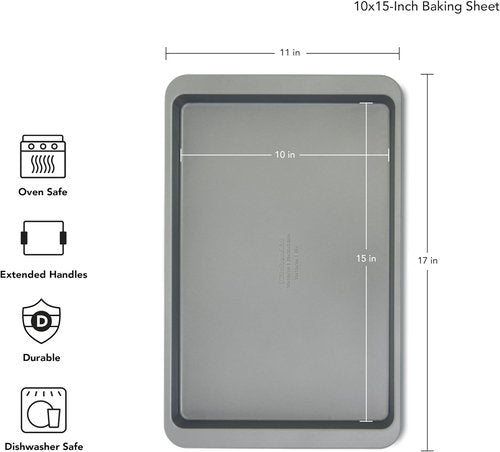 KitchenAid Baking Sheet - Premium Nonstick Aluminized Steel | 10x15 Inch | Contour Silver (Pack of 6)