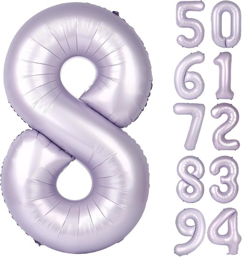 Lilac 8 Balloon - 40 Inch Number Balloon for 8th Birthday Decorations | Lavender Party Supplies