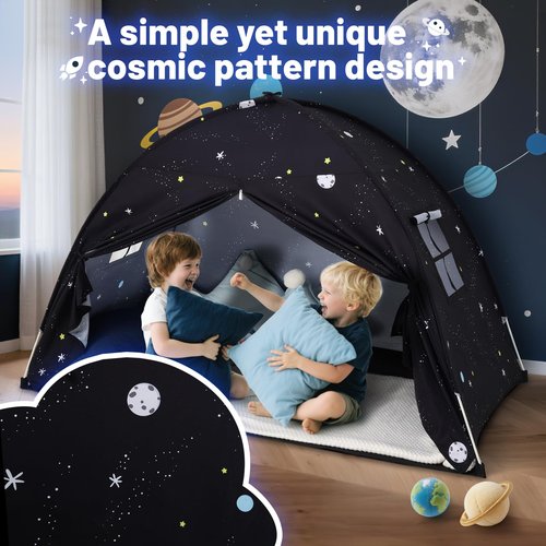 Sumbababy Large Teepee Tent for Kids: with Star Lights - Tent Indoor Kids Teepee Tent for Boys & Girls - Kids Play Tent Inside Canopy Bed for Playroom Gift Toys (Black Galaxy)