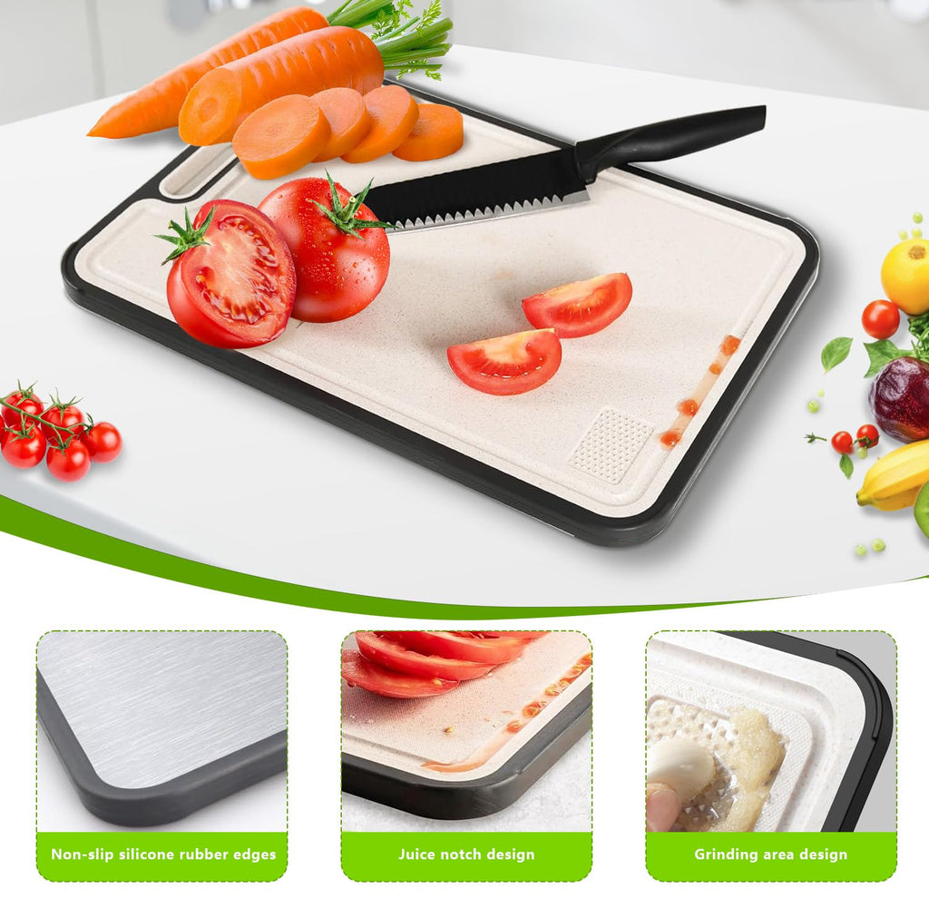 UFJEG Titanium Cutting Board for Kitchen, Cutting Board Double Sided Food Grade, Pure Titanium and Wheat Straw PP for Chopping Meat/Vegetables, Dishwasher Safe Easy to Clean Large Size 15.5”×11”