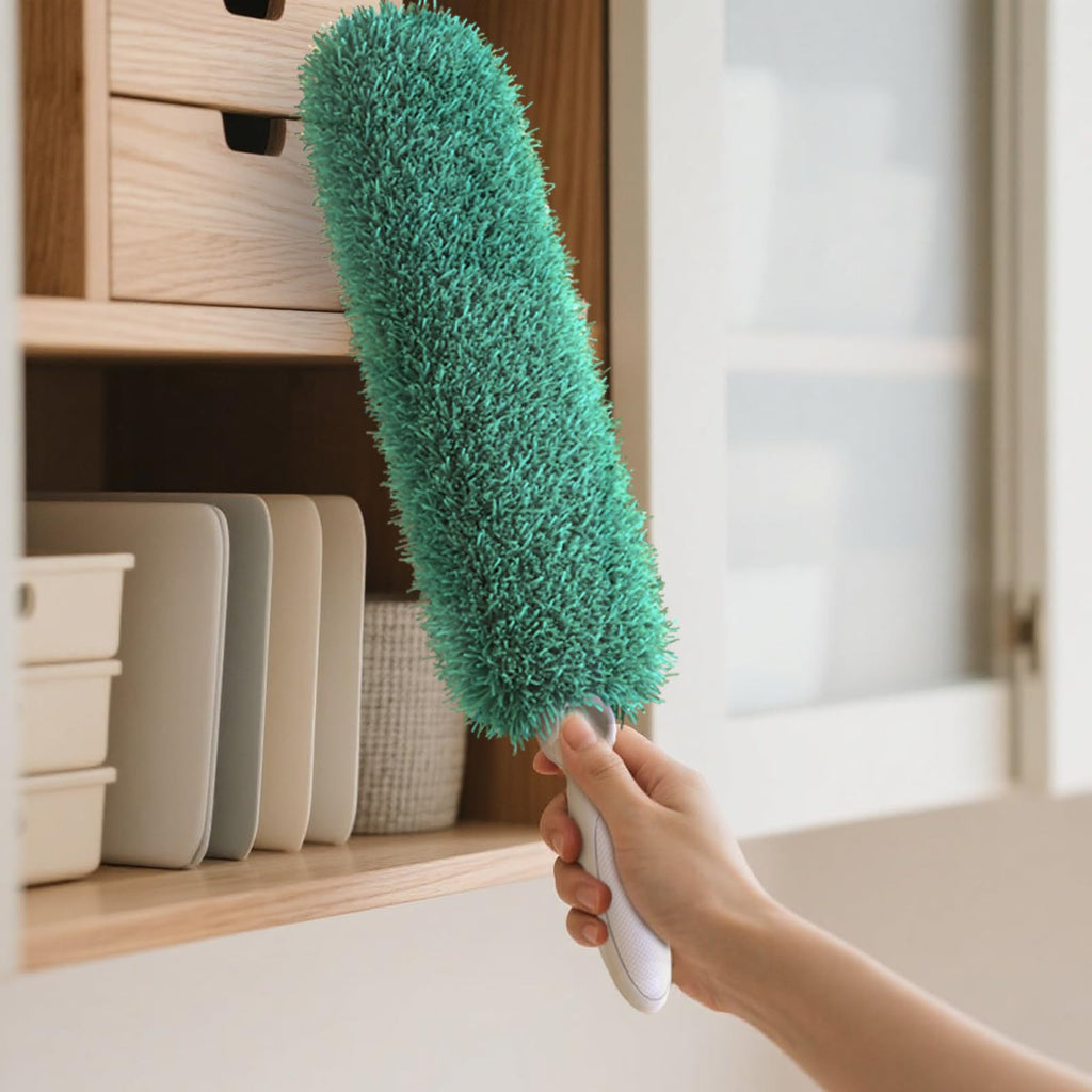 EHOMGUI Microfiber Duster with Handle and Washable Duster Head, Dusters for Cleaning,Green, Reusable Cleaning Tool,2PCS