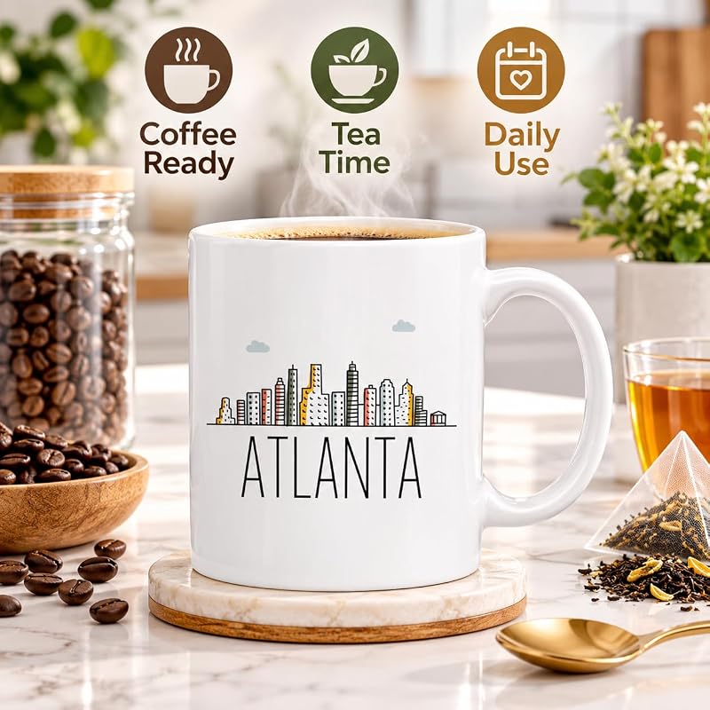 Atlanta 11oz Ceramic Coffee Mug with Gift Box – Colorful City Skyline, Andaz Press
