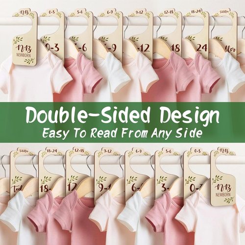 Baby Closet Dividers - 8 PCS Adorable Wooden Double-Sided Size Hangers for Newborn to Toddler | Nursery Decor