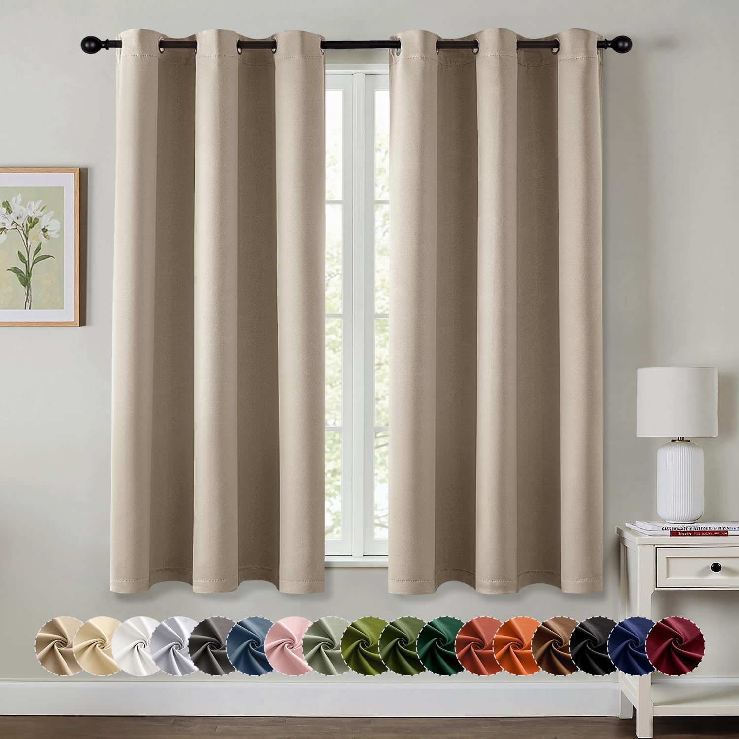 MIULEE Taupe Blackout Curtains - Thermal Insulated Room Darkening Drapes | 40 x 54 Inches, 2 Panels