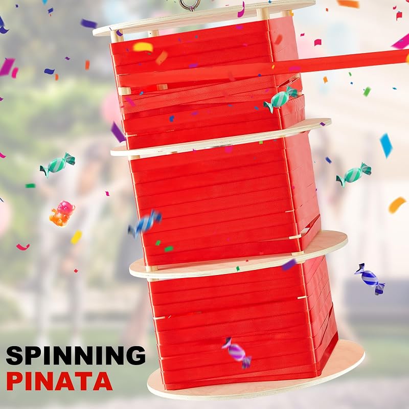 WinnerWhy Spinning Piñata with Pull String - Reusable 14x14x22.5 in Red (Gender Reveal)