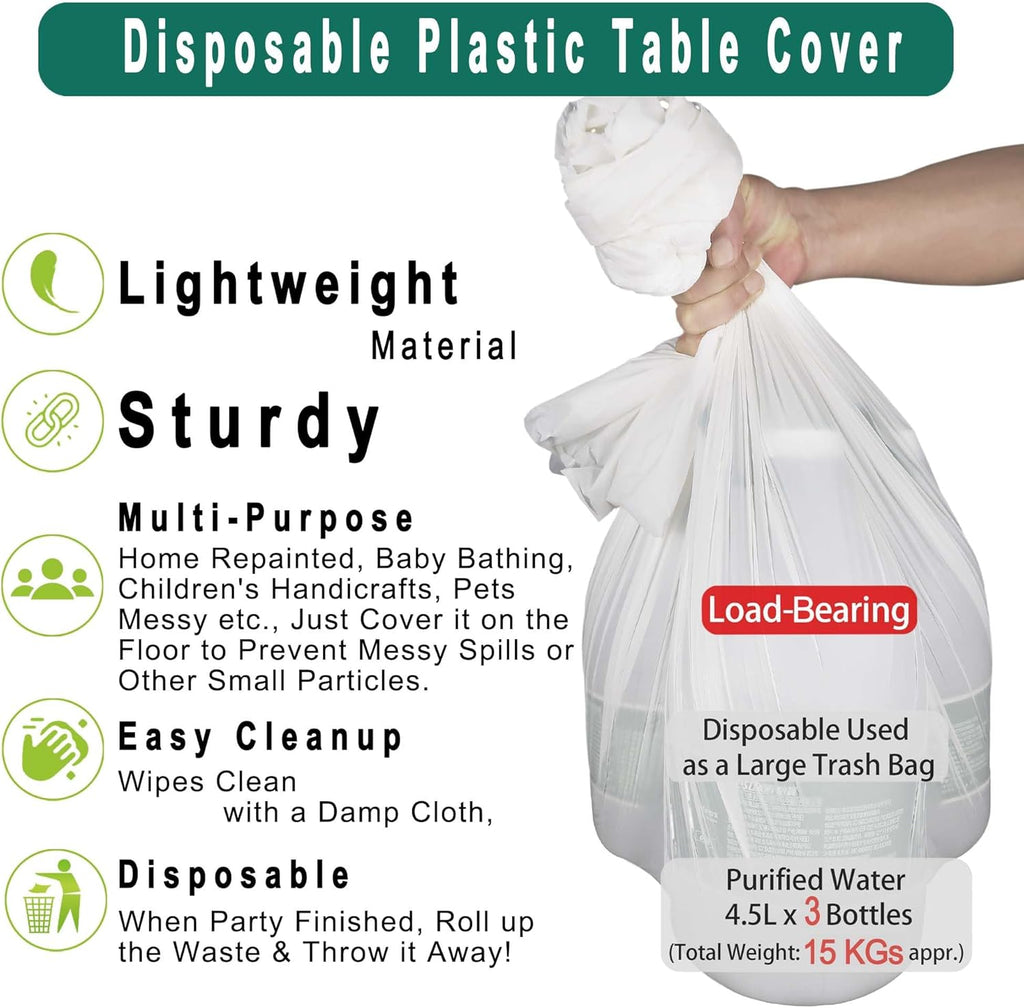 PARTY ULYJA Disposable White Plastic Tablecloths - 54 x 108 Inch for Bridal Showers & Events