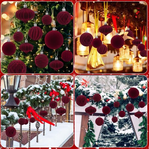 Celltestria Velvet Christmas Balls - 28PCS Shatterproof Burgundy Ornaments for Holiday Decor | Winter Tree Decorations