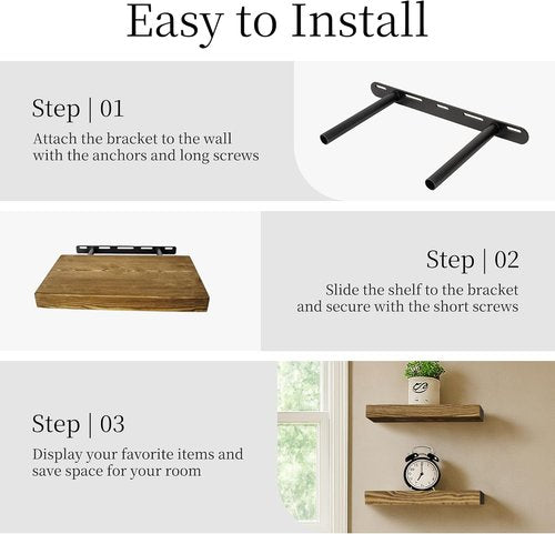 BGMG Rustic Wood Floating Shelves - Set of 2, 12-Inch Wall Mount Shelves for Bathroom, Living Room, Kitchen | Walnut Finish