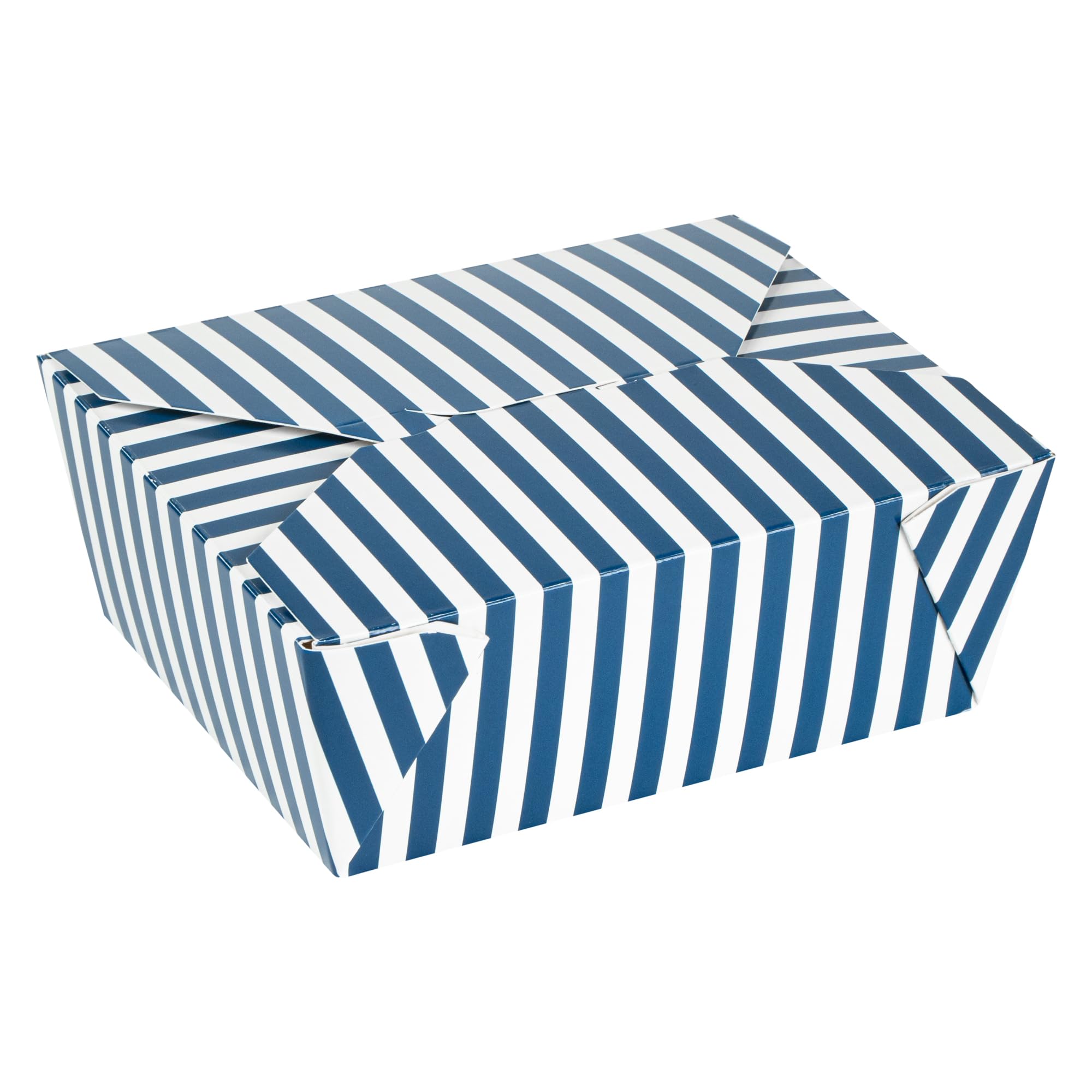 Restaurantware-Bio Tek 6.7 x 5.5 x 2.6 Inch Food Containers, 200 Durable Takeaway Boxes - Disposable, Striped, Blue And White Paper 45 Ounce Takeout Boxes, Rectangle, For Takeouts And Delivery