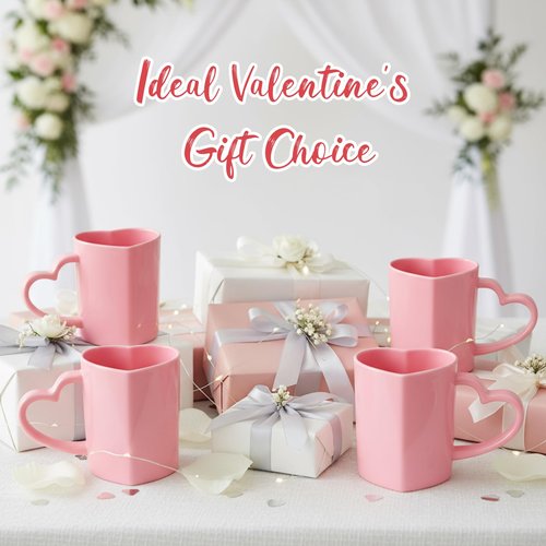 Baderke 12 Pcs Valentine's Day Heart Shaped Mugs with Handles 7.8 oz Reusable Pink Red Love Heart Plastic Drinking Cups for Birthday Wedding Anniversary Party Supplies(Pink)