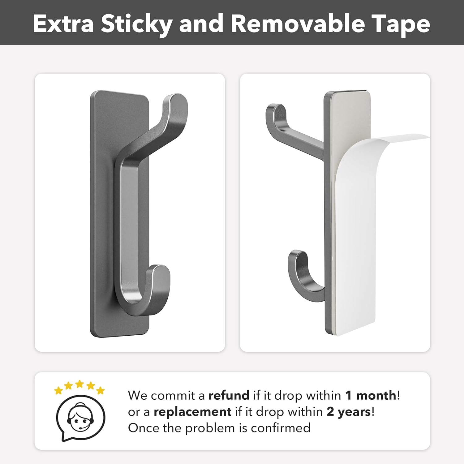 Pickpiff Wall Hooks - 13LB Strong Adhesive Coat & Towel Hangers | Grey 4-Pack