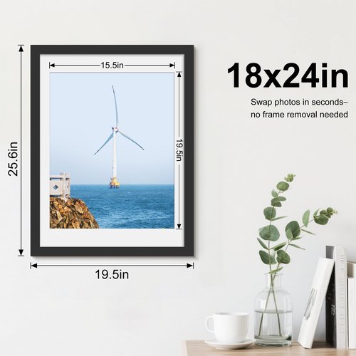 Picrit 18x24 Black Poster Frame 7 Pack, Display Pictures 16 x 20 Picture with Mat or 18 x 24 without Mat for Horizontal or Vertical Wall Mounting, Wall Gallery Photo Frames