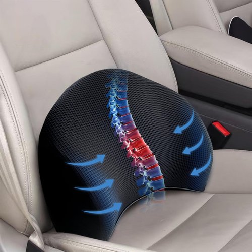 Lumbar Support Pillow for Car, 100% Memory Foam Lumbar Pillow with Breathable Removable Cover, Ergonomic Design - Back Pillow Lumbar Support Pillow for Car Seat/Back Pain Relief(Ice Silk Black, 1PC)