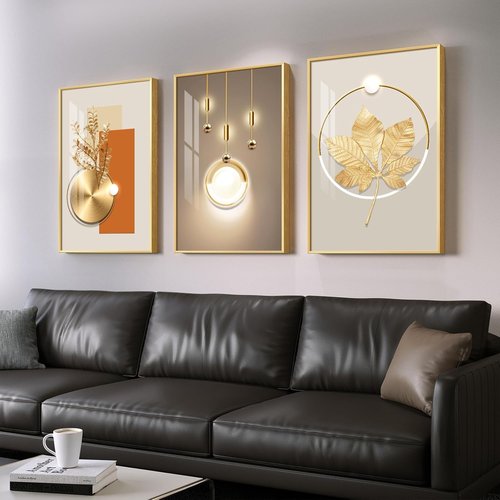 Framed Modern Luxury Gold Wall Art - Set of 3 Contemporary Paintings for Living Room | 24x36 Inch