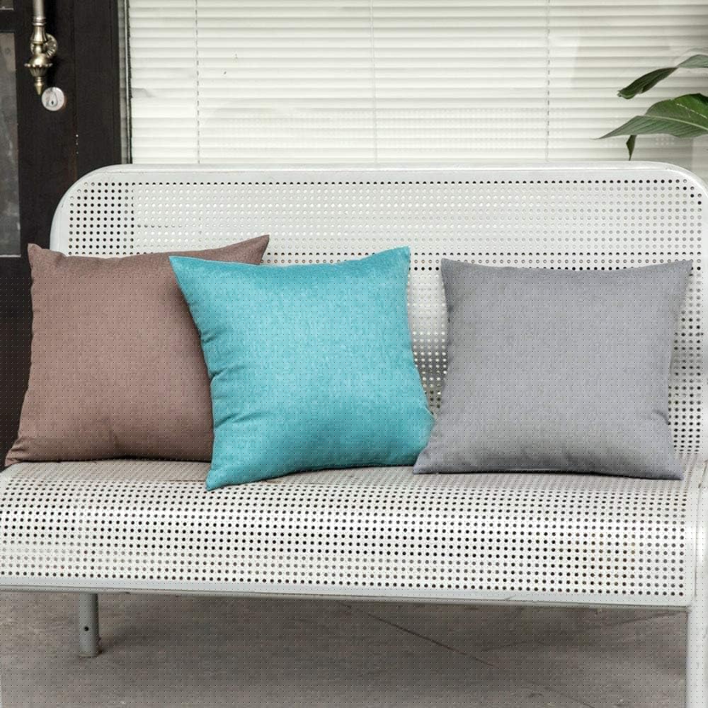 MIULEE Decorative Outdoor Throw Pillow Covers - Waterproof Faux Linen Cushion Cases | 16x16 Inch Turquoise (Pack of 2)