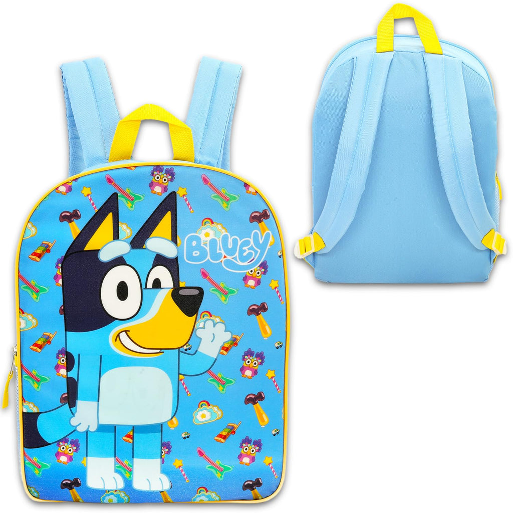Bluey Backpack with Lunch Bag for Kids, Boys, Girls - Bundle with 15” School Bag, Lunch Box, Water Bottle, Stickers, More | Bluey Backpack and Lunchbox Set