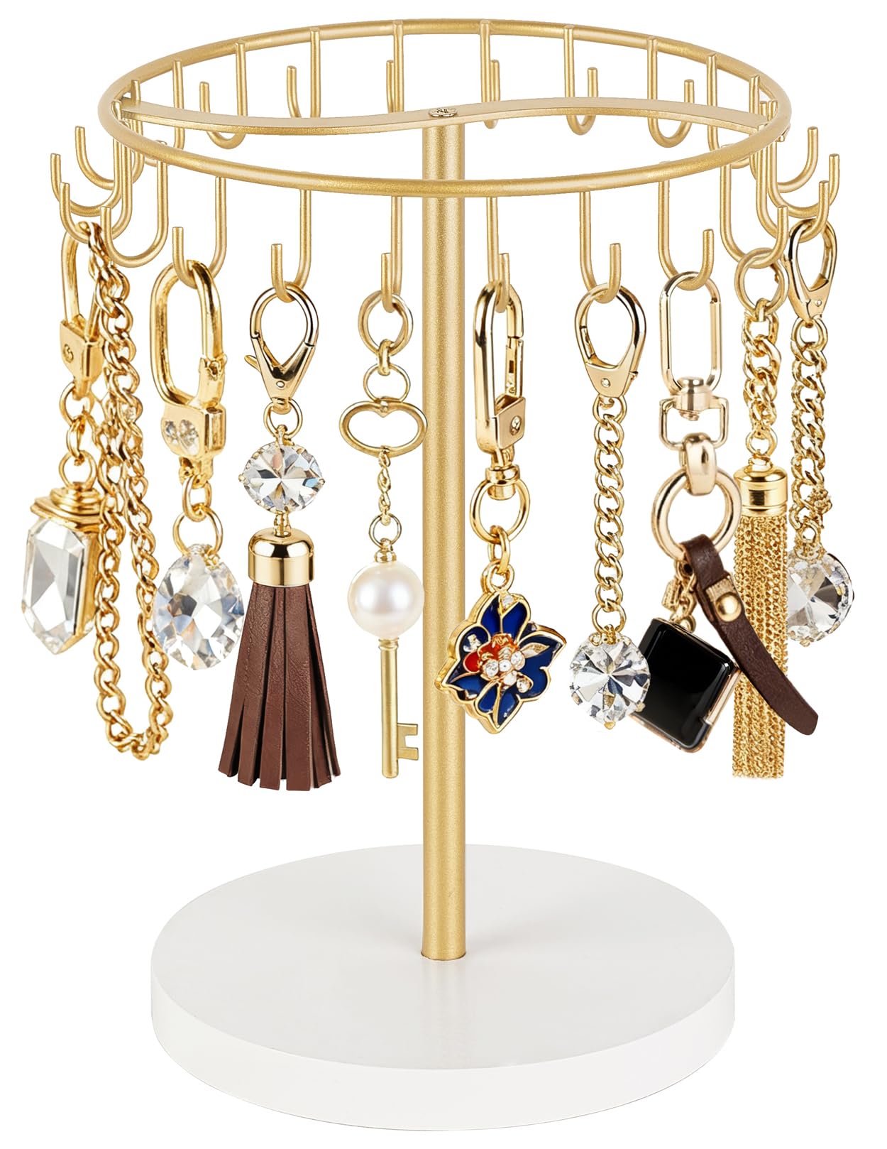 Dahey Keychain Display Stand for Vendor, Metal Bracelet Holder Organizer Hand Sanitizer Keychain Display with 22 Hooks Storage Keychains Bracelet for Study Desk Entryway Decor, Gold