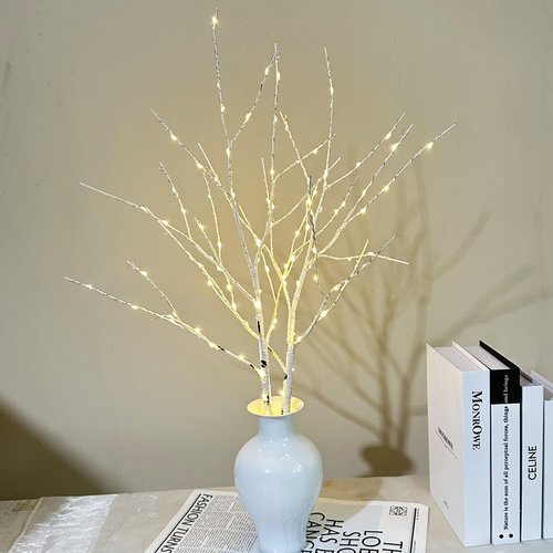 EMINGSKY 2 Pack White Lighted Twig Branches for Vase, Artificial Tree Twig 31.5IN 100 LED Battery Operated Warm White Bulbs for Christmas Wedding Party Outdoor and Indoor Decor