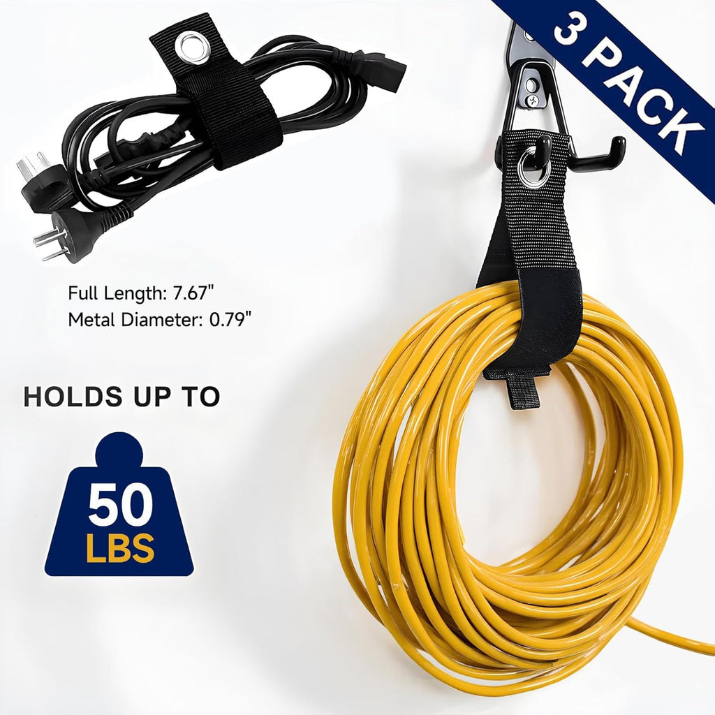 **Garage Wall Hooks by [Brand Name] - 17 Pack Heavy Duty Utility Hooks with 3 Extension Cord Straps for Ladders, Bikes & Tools**