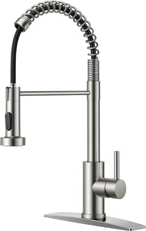 FORIOUS Kitchen Faucet - Brushed Nickel Pull Down Sprayer | Classic Single Handle Design for RV & Utility Rooms