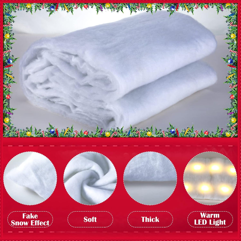 Tudomro Christmas Snow Blanket - Pre-Lit LED Fake Snow Runner for Holiday Village Display | 4 ft x 13 in (Warm White, 2 Pcs)