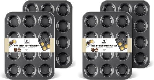 HONGBAKE Nonstick Muffin Pan - 12-Cup Baking Tray Set, Dishwasher Safe | Dark Grey Finish