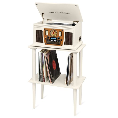 Victrola Wooden Record Stand – Companion Piece for Victrola Music Centre, Holds Over 50 Vinyl Records, Elegant Real Wood Construction, No-Tool Assembly (White)