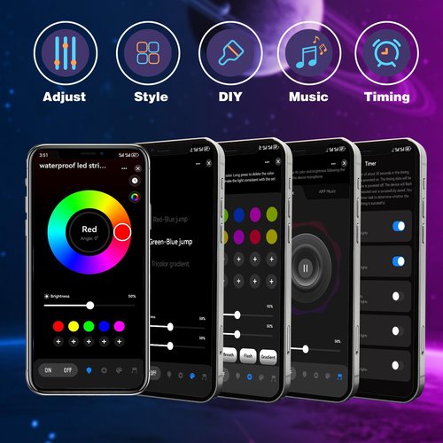 KSIPZE Outdoor led Strip Lights Waterproof IP68, RGB Outdoor led Lights with Button & Bluetooth App Control, Music Sync, Timer, Exterior Led Rope Lights for Decor Balcony, Roof, Garden, Pool
