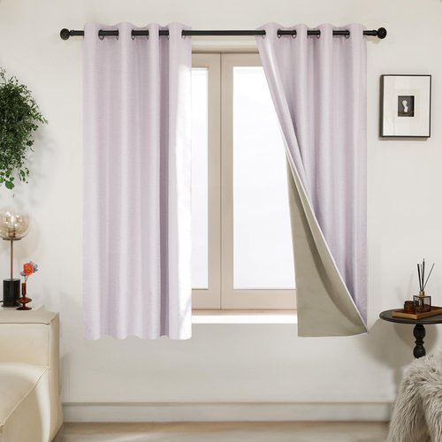 Deconovo 100% Blackout Curtains, Living Room Curtains Jacquard, Blackout Curtains for Bedroom, 2 Panels,Pink-Jacquard,52x63 Inch